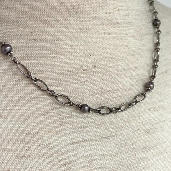 Sterling Silver 925 Triple Strand Peacock Pearl Hematite & Chain Necklace 17.5" - Picture 11 of 16